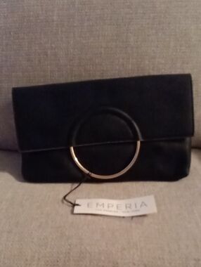 Emperia Black Clutch with Gold Ring Detail